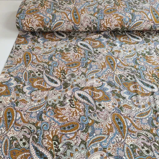 Viskosejersey mit Paisleymuster gr�n ocker blau