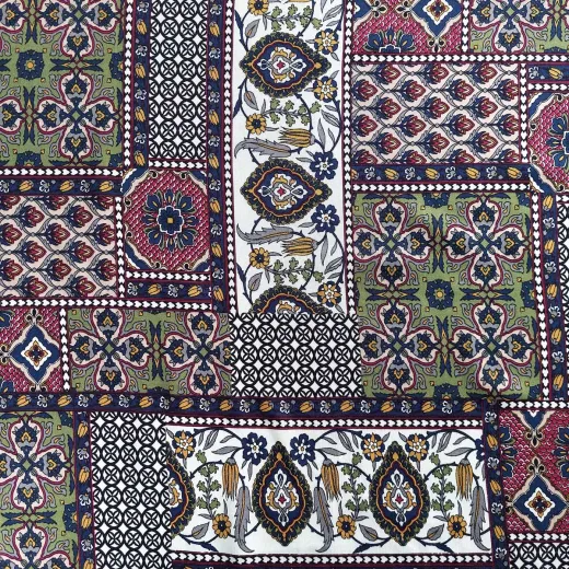 Viskose Stoff Boho Style gemustert - Bordeaux Dunkelblau