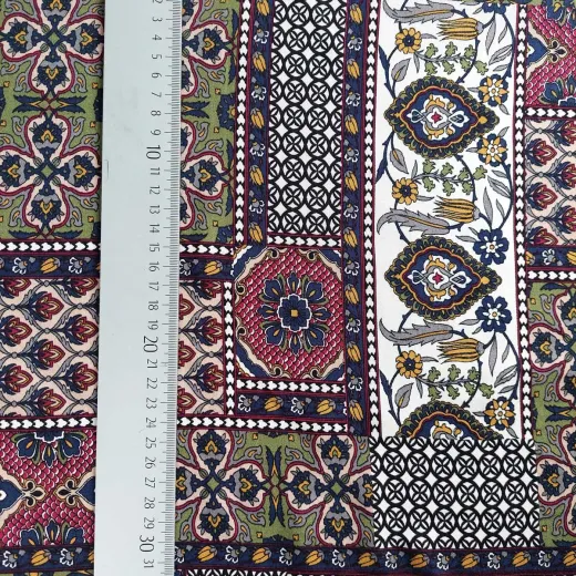 Viskose Stoff Boho Style gemustert - Bordeaux Dunkelblau