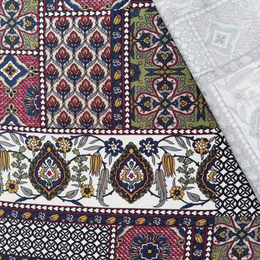 Viskose Stoff Boho Style gemustert - Bordeaux Dunkelblau