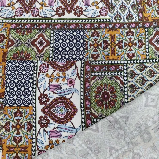 Viskose Stoff Boho Style gemustert - armygr�n braun
