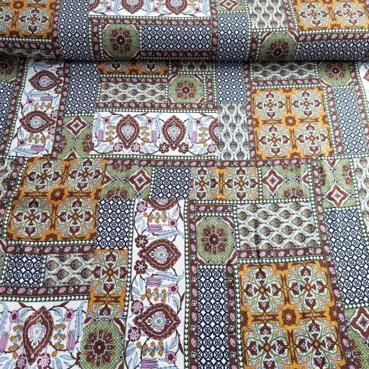 Viskose Stoff Boho Style gemustert - armygr�n braun