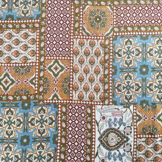 Viskose Stoff Boho Style gemustert - ockergelb blau