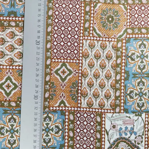 Viskose Stoff Boho Style gemustert - ockergelb blau
