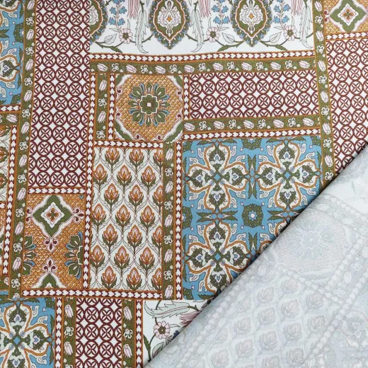 Viskose Stoff Boho Style gemustert - ockergelb blau