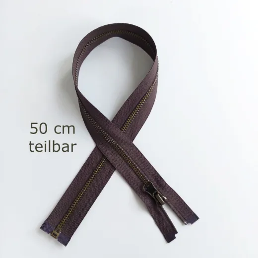 Teilbarer Rei�verschluss Metall Messing 50 cm – Dunkelbraun #702