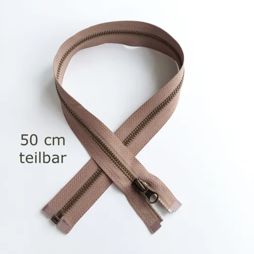 Teilbarer Rei�verschluss Metall Messing 50 cm – Hellbraun (Capuccino) #694