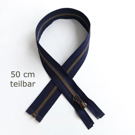 Teilbarer Rei�verschluss Metall Messing 50 cm – Dunkelblau #730