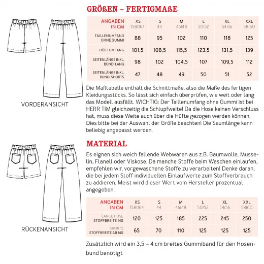 Papierschnittmuster Herren Pyjamahose HERR TIM - f�r Webware Studio Schnittreif