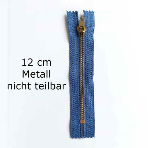 Rei�verschluss Metall Messing 12 cm nicht teilbar, jeansblau