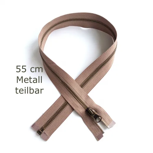 Teilbarer Rei�verschluss Metall Messing 55 cm Hellbraun #694 - f�r Jacken