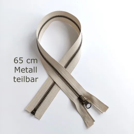 Teilbarer Rei�verschluss Metall Messing 65 cm Hellbeige #707 - f�r Jacken