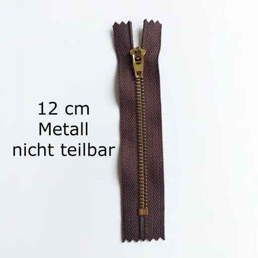 Rei�verschluss Metall Messing 12 cm nicht teilbar, dunkelbraun #702