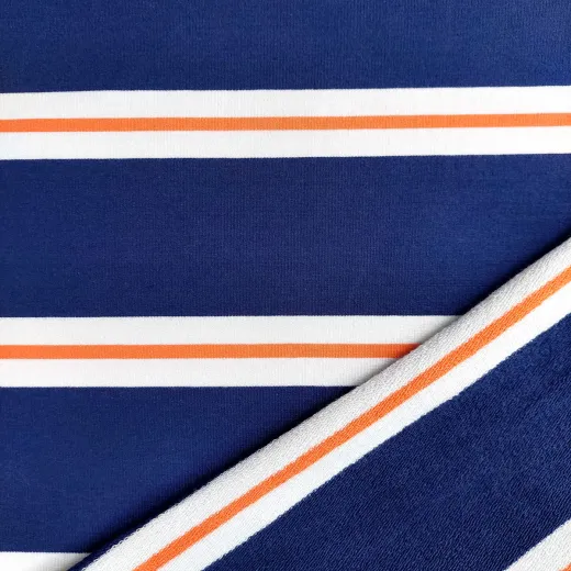 French Terry Sweat Blockstreifen garngef�rbt - wei� orange marineblau