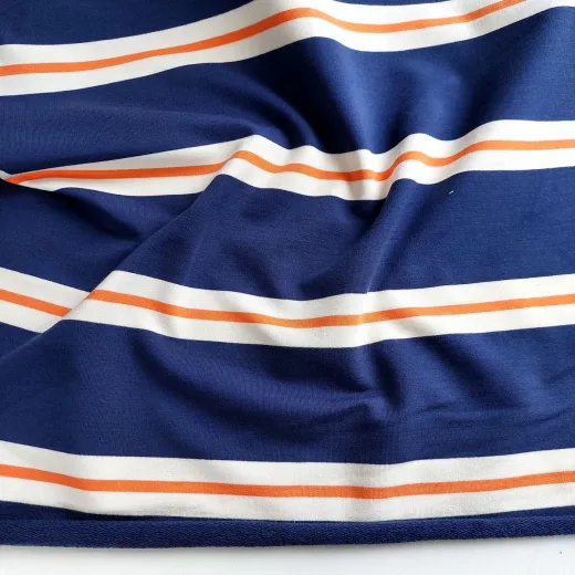 French Terry Sweat Blockstreifen garngef�rbt - wei� orange marineblau