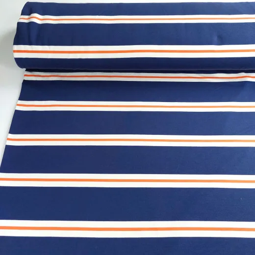French Terry Sweat Blockstreifen garngef�rbt - wei� orange marineblau