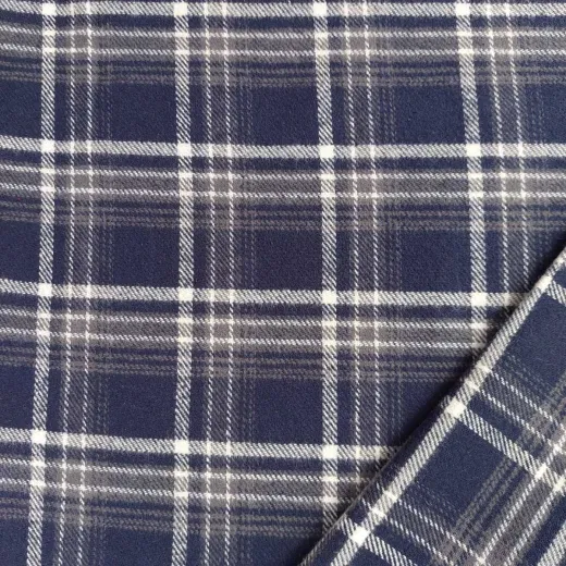 Flanell Baumwollflanell Schottenkaro, dunkelblau taupe white