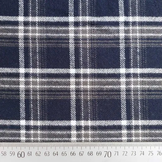 Flanell Baumwollflanell Schottenkaro, dunkelblau taupe white