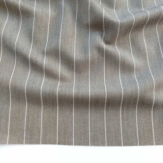 Nadelstreifen Stoff Webware mit Stretch, wei� khaki