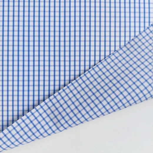 Baumwollstoff kariert Albini Made in Italy - blau wei� - Designer Stoff