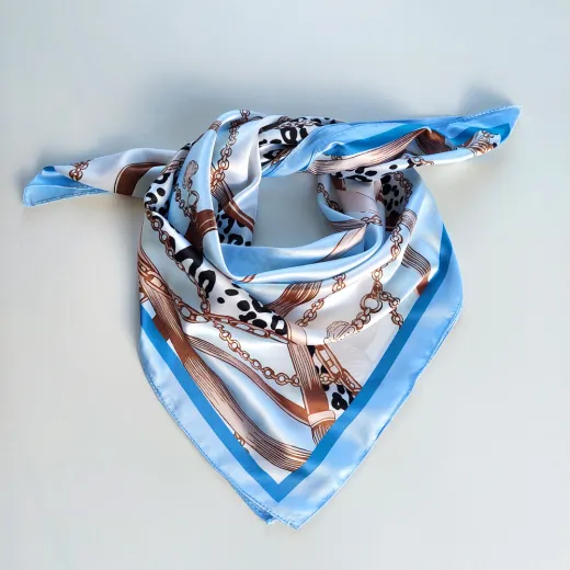 Halstuch Leoparden Muster Ketten Seile - hellblau braun beige wei�