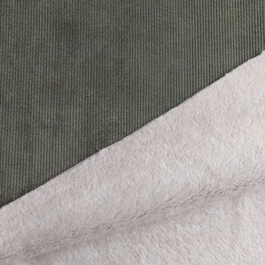 Cordstoff mit Fellabseite – Stretch Cord Teddy, Armygr�n