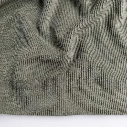 Cordstoff mit Fellabseite – Stretch Cord Teddy, Armygr�n