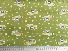 Baumwollstoff Astronauten & Raketen, hellblau beige kiwigrn