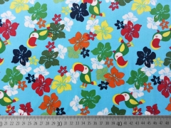Baumwollstoff Kakadoo & Blumen, helltrkis