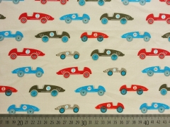 Baumwollstoff Rennautos Retro Autos, beige