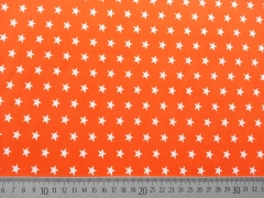 Baumwollstoff Sterne 1 cm weiss auf orange