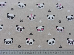 Leinenlook Panda Gesichter, natur/rosa