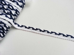 Paspelband geflochtener Zopf, 10 mm, navy/wei�