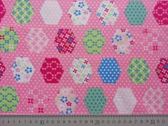 RESTSTCK 53 cm Baumwollstoff Blmchen Patchwork Sechseck Pnktchen, grn rosa