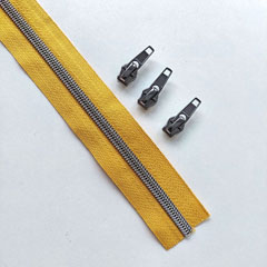 1 m Rei�verschluss metallisiert GUNMETAL 6,5 mm Spirale + 3 Schieber, curry