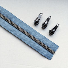 1 m Rei�verschluss metallisiert GUNMETAL 6,5 mm Spirale + 3 Schieber, rauchblau