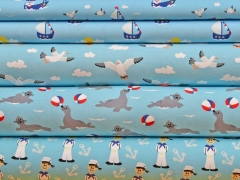 Baumwollstoff Segelboote Wolken Hilco Cozy Boats, hellblau