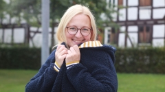Fertigb�ndchen Streifen College Stil, wei� dunkelblau ocker