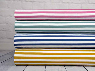 RESTST�CK 50 cm Jerseystoff Streifen 1 cm, terracota wei�