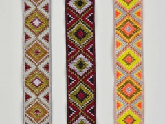Jacquardband Ethnomuster Rauten 25 mm, grau orange khaki