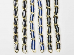 Taschenkette Gold mit Band 1m-St�ck, marineblau wei�