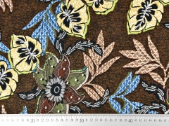 RESTST�CK 51 cm Viskosejerseystoff exotische Blumen, khaki gelb braun