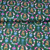 Baumwollstoff Rehe Schleifen Blumenkranz, dunkelgr�n