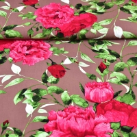 Viskose Stoff gro�e Blumen Bl�tter, pink braun