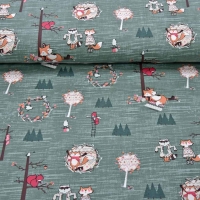 Jerseystoff F�chse B�ume, altgr�n