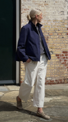 Sweatstoff French Terry Streifen, wei� dunkelblau