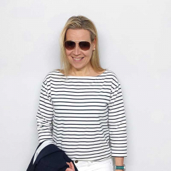 RESTST�CK 85 cm Sweatstoff French Terry Streifen, dunkelblau cremewei�