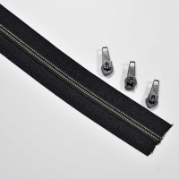 endlos Rei�verschluss metallisiert GUNMETAL 5 mm Spirale + 3 Schieber, schwarz