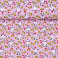 Jerseystoff Hasen Blumen Schmetterlinge, rosa