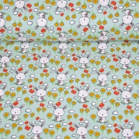 Jerseystoff Hasen Blumen Schmetterlinge, hellmint gr�n